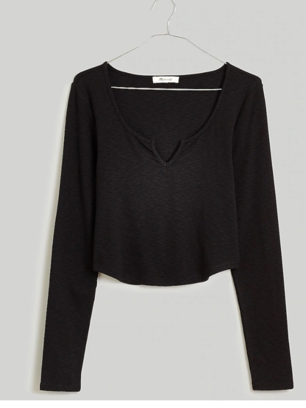 Madewell Black Long-Sleeve Split-Neck long sleeve Top